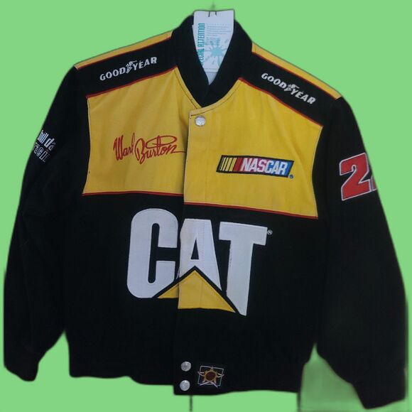 Ward Burton CAT NASCAR Racing Jacket Caterpillar Mens Black Yellow #22 - Picture 1 of 16